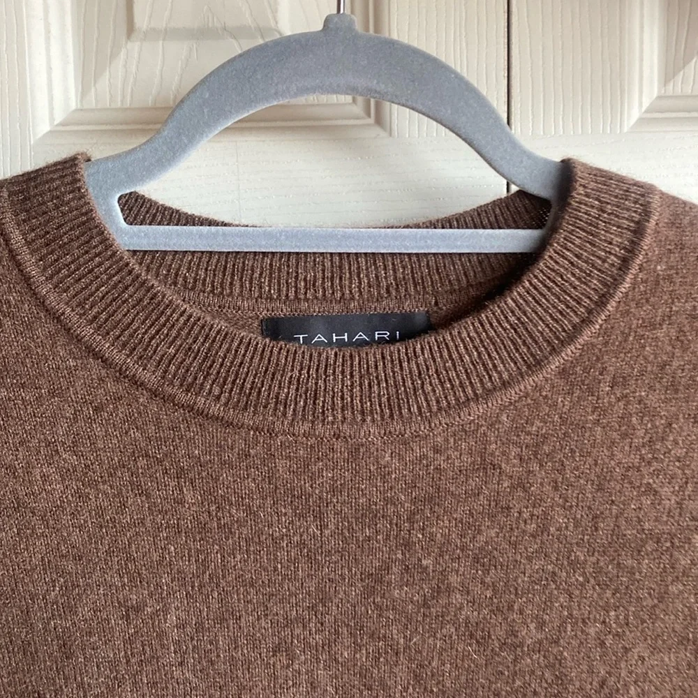 Tahari NWT Cashmere Crewneck Long Sleeve Ribbed Wide Cuff Pullover large - Picture 4 of 12